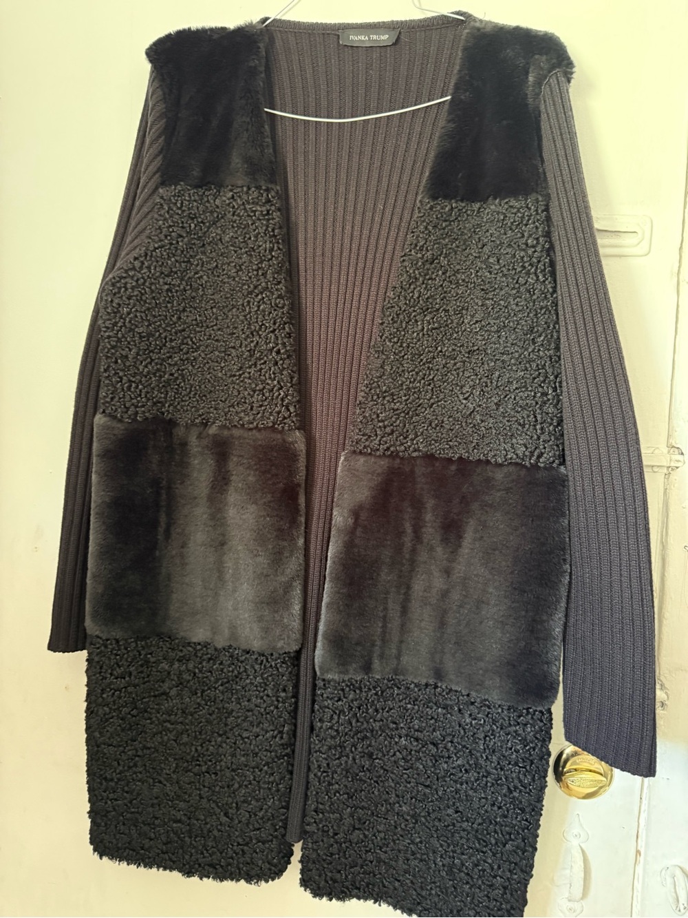 Ivanka Trump Black Mixed-Texture Open Front Coat